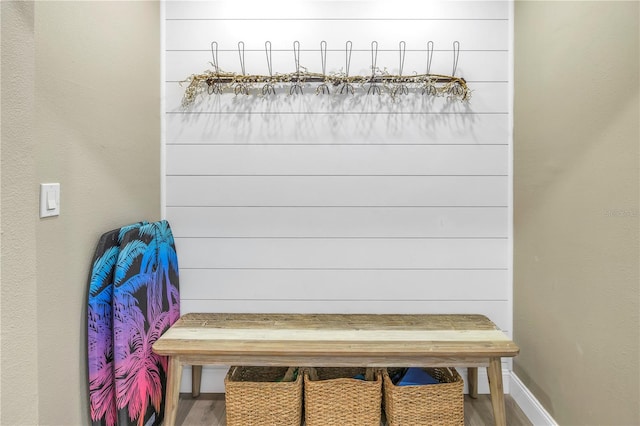 mudroom featuring wood-type flooring