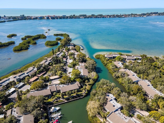 aerial view featuring a residential view and a water view