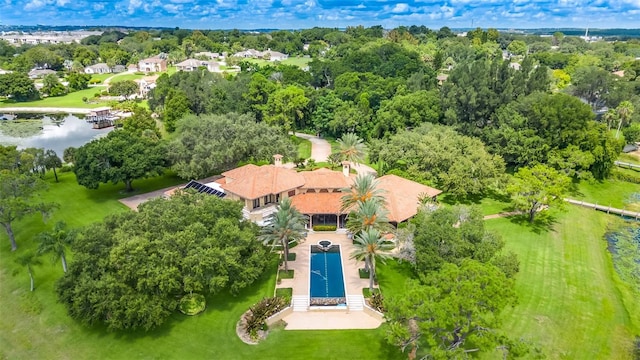 aerial view with a water view