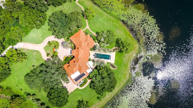 aerial view with a water view