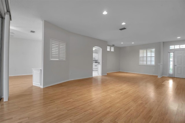 interior space with light hardwood / wood-style flooring