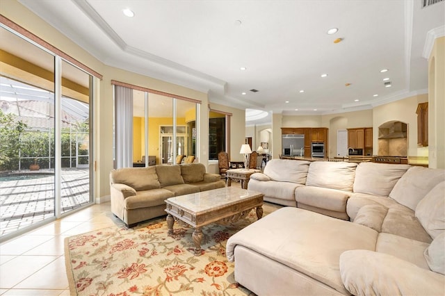 living room featuring light tile patterned flooring