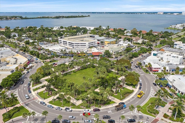 aerial view with a water view