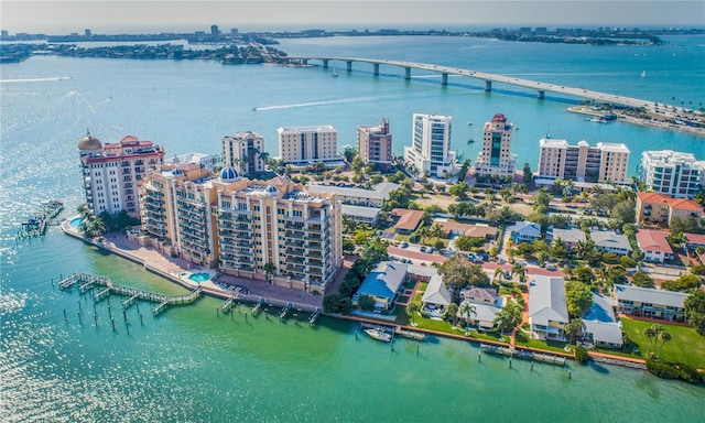 bird's eye view featuring a water view