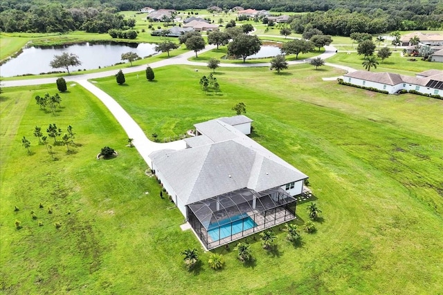 bird's eye view featuring a water view