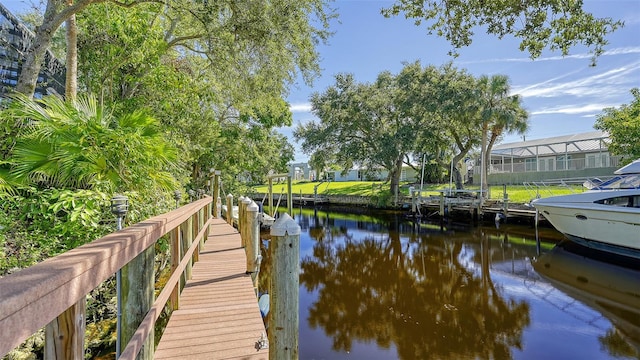 view of dock featuring a water view