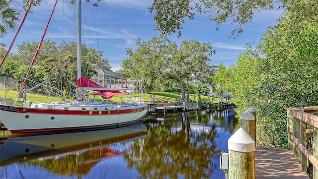 view of dock featuring a water view