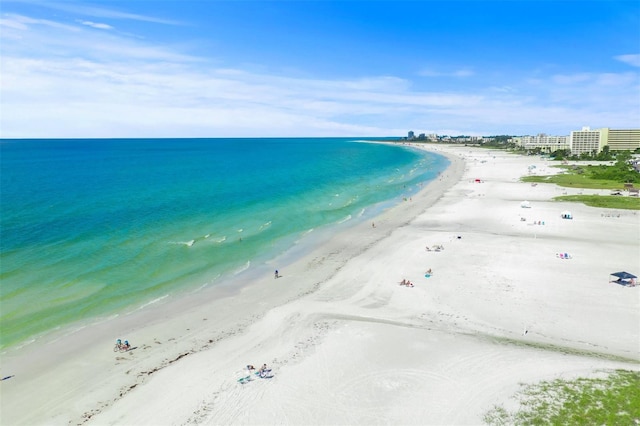 property view of water featuring a view of the beach