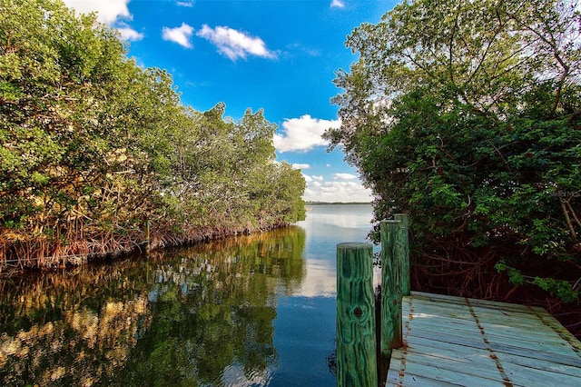 view of dock with a water view