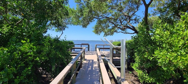 view of dock featuring a water view