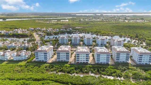 aerial view with a water view