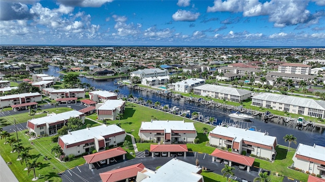 bird's eye view featuring a water view