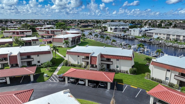 aerial view with a water view