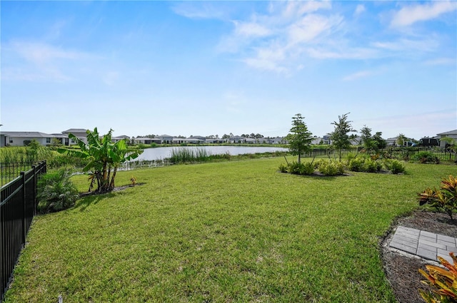 view of yard with a water view