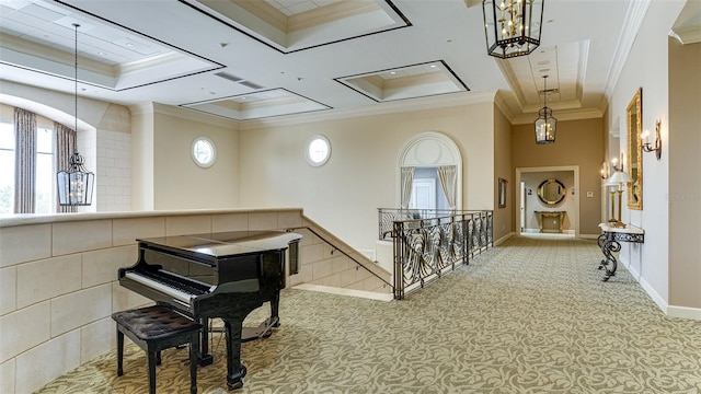 misc room featuring crown molding and carpet flooring