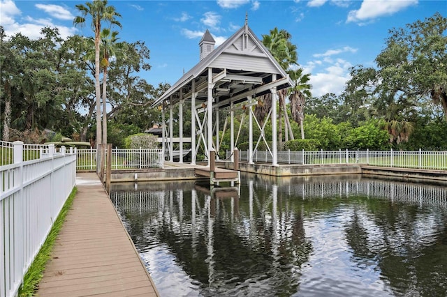 view of dock with a water view