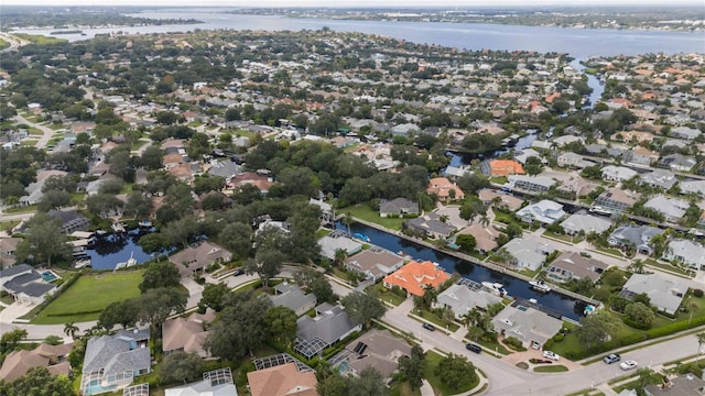 drone / aerial view featuring a water view