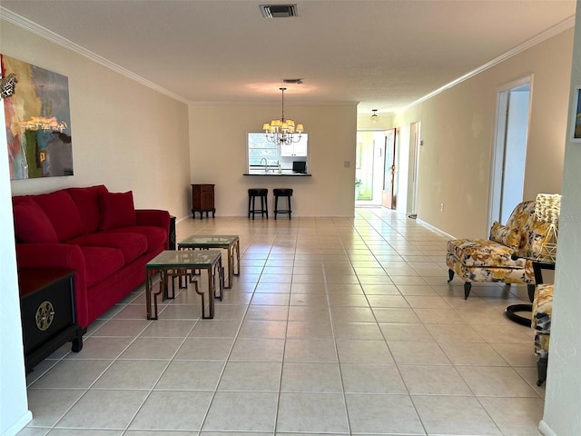 6812 11th Ave W Unit 6812, Bradenton, FL 34209 - living room with crown molding, a chandelier, and light tile patterned floors