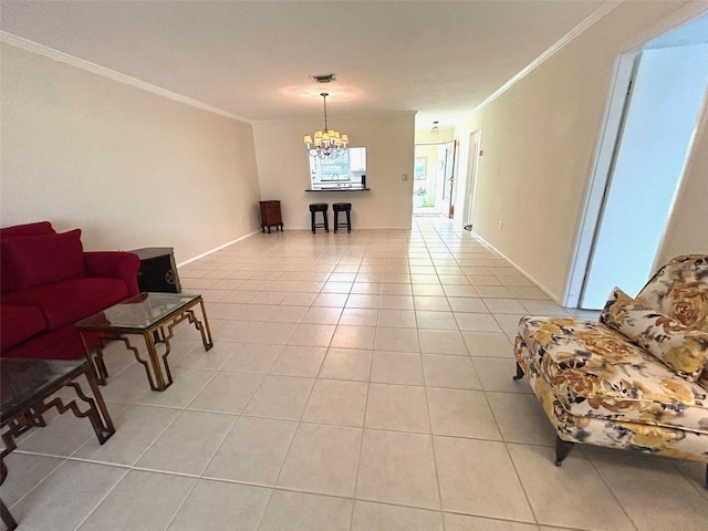 6812 11th Ave W Unit 6812, Bradenton, FL 34209 - living area featuring crown molding, a chandelier, and light tile patterned flooring