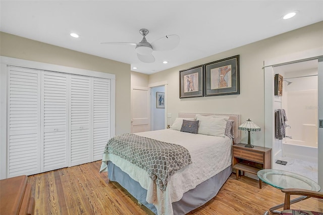 1663 4th St, Sarasota, FL 34236 - bedroom with wood finished floors, a closet, recessed lighting, and a ceiling fan