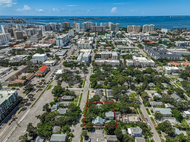 bird's eye view featuring a water view