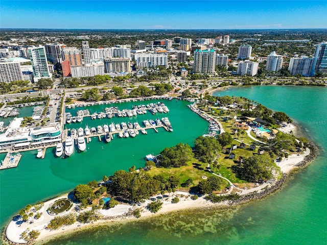 drone / aerial view featuring a water view