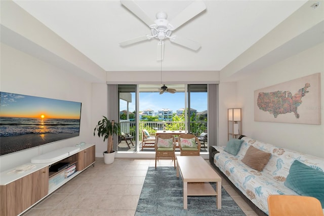 553 Bahia Beach Blvd, Ruskin, FL 33570 - living room with ceiling fan and light tile patterned floors