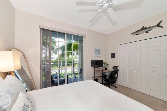 553 Bahia Beach Blvd, Ruskin, FL 33570 - carpeted bedroom featuring access to outside, ceiling fan, and a closet