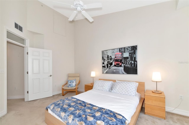 553 Bahia Beach Blvd, Ruskin, FL 33570 - bedroom featuring carpet, a high ceiling, and ceiling fan