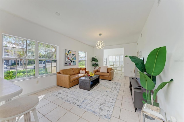 living room featuring light tile patterned flooring