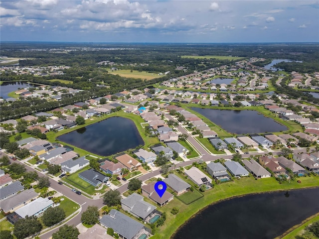 bird's eye view featuring a water view