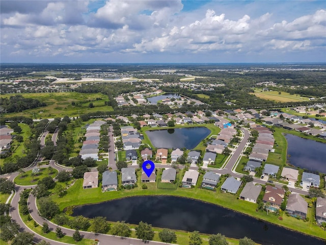 aerial view with a water view