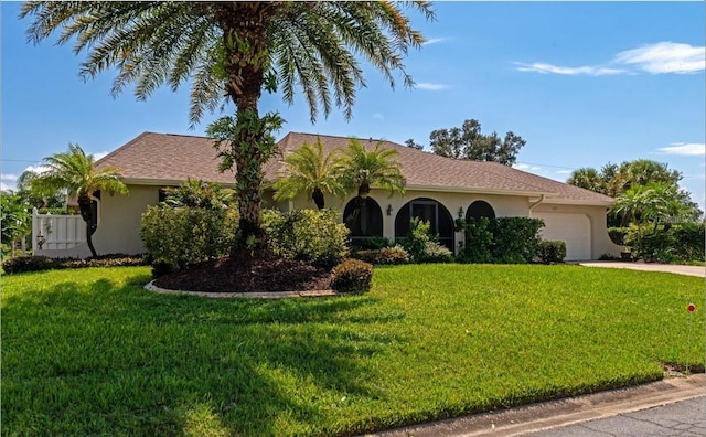 view of front of home with a garage and a front yard