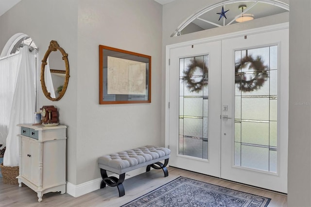 doorway featuring french doors, a wealth of natural light, and light wood-type flooring