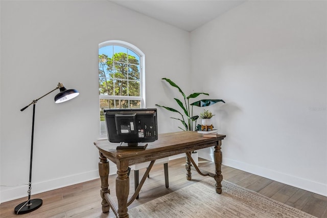 office space with hardwood / wood-style flooring