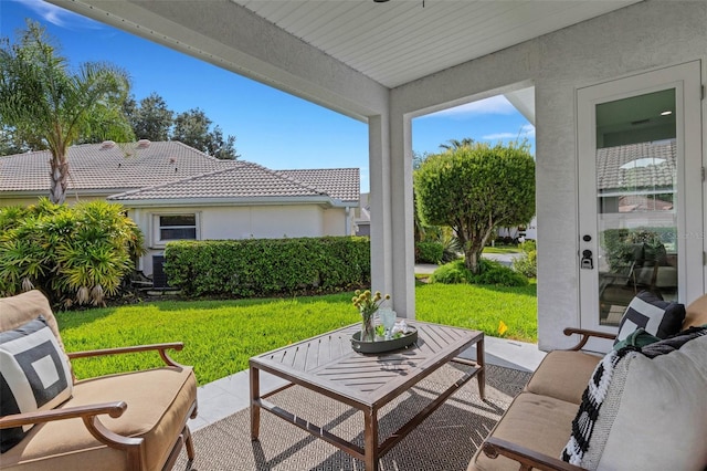 view of patio / terrace featuring central AC unit and an outdoor hangout area