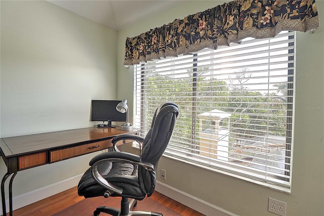 office area featuring hardwood / wood-style flooring and plenty of natural light