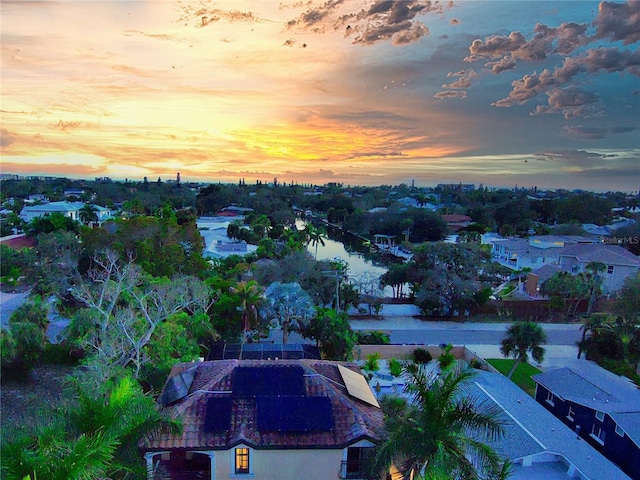 view of aerial view at dusk