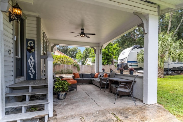 view of patio / terrace with an outdoor hangout area and ceiling fan