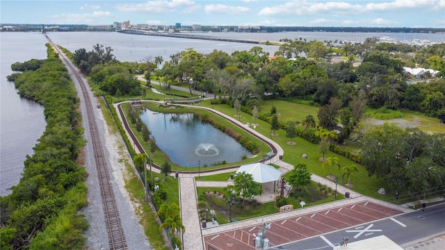 aerial view featuring a water view