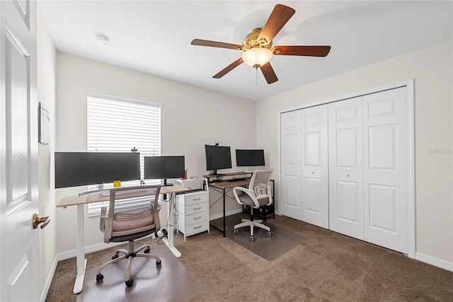 office with carpet and ceiling fan