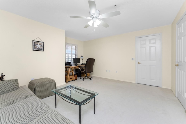 interior space with ceiling fan