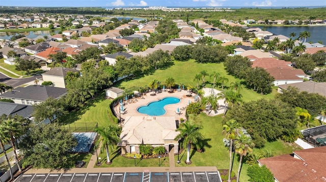 aerial view with a water view