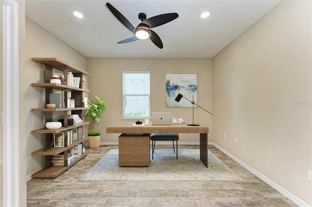 home office featuring ceiling fan