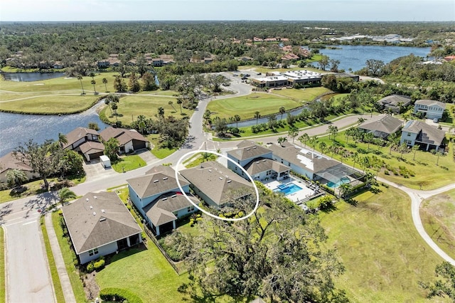 bird's eye view featuring a water view