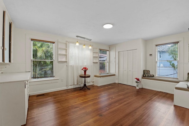 entryway featuring radiator, dark hardwood / wood-style floors, and plenty of natural light