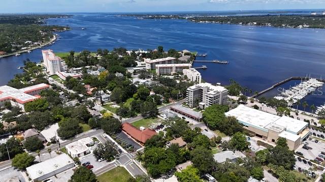 bird's eye view featuring a water view