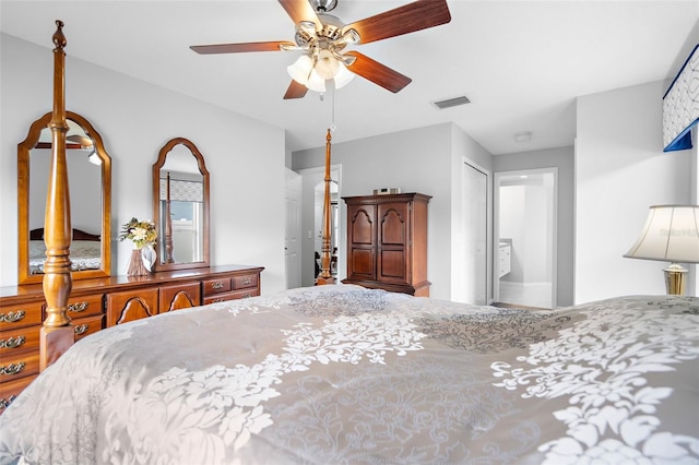 bedroom featuring a closet and ceiling fan