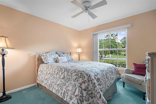 bedroom featuring ceiling fan and carpet flooring