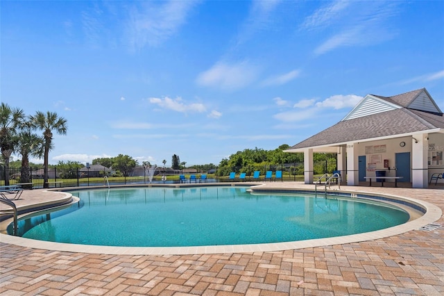 view of pool featuring a gazebo and a patio area